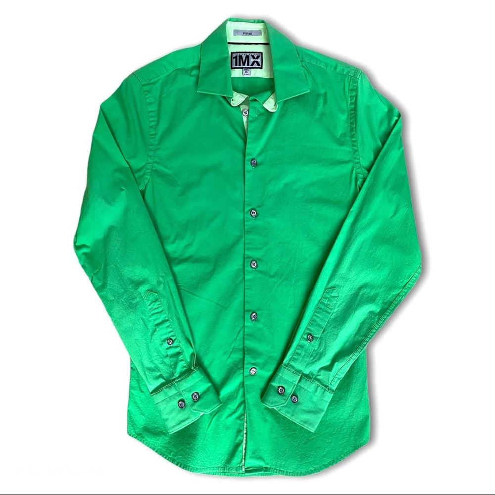 Express 1MX Lime Green Fitted Dress Shirt